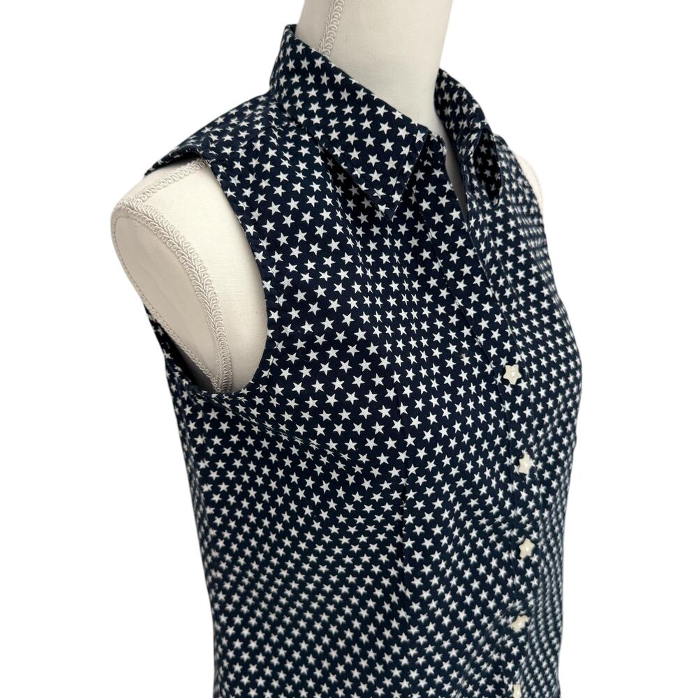 TANTRUMS Navy with White Stars Vintage Sleeveless Blouse Womens PM Patriotic - Picture 5 of 11